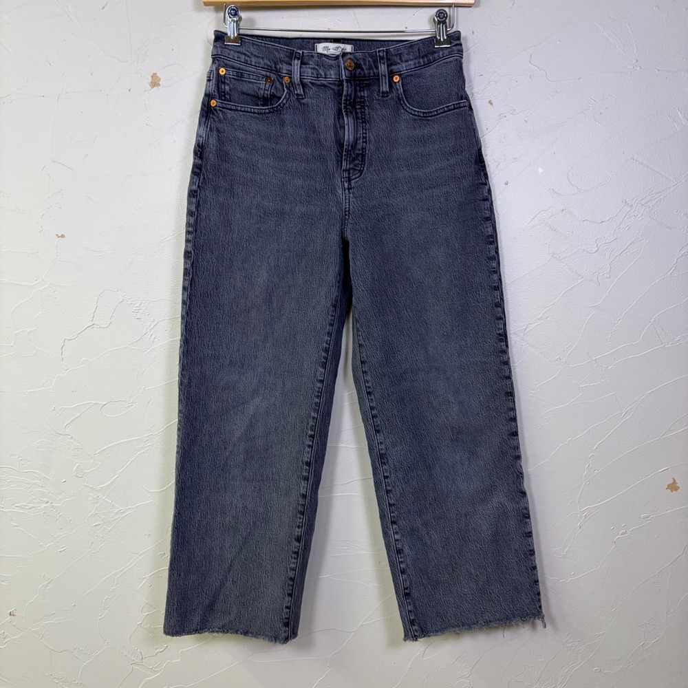 Madewell The Perfect Vintage Wide Leg Crop Jeans Women 28 Grey Raw Hem Casual